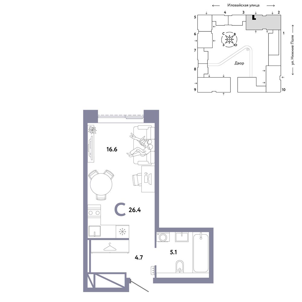 1-комнатная, 26,4 м² — 16 755 882 ₽
