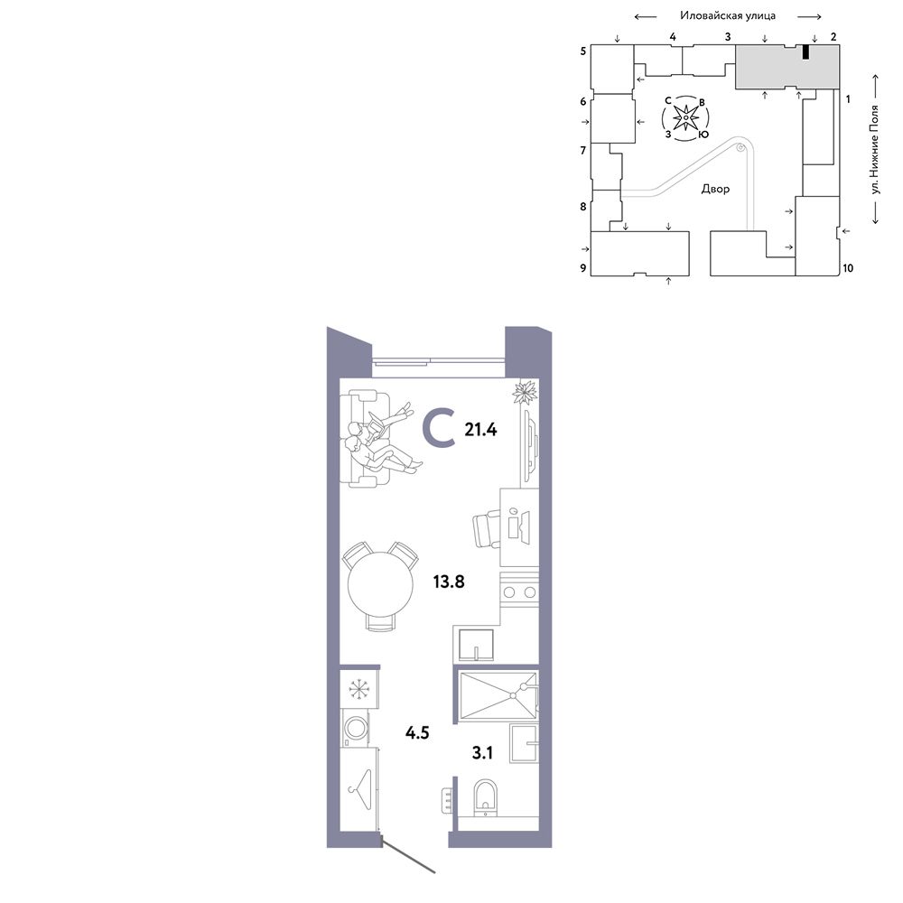 1-комнатная, 21,4 м² — 16 790 000 ₽