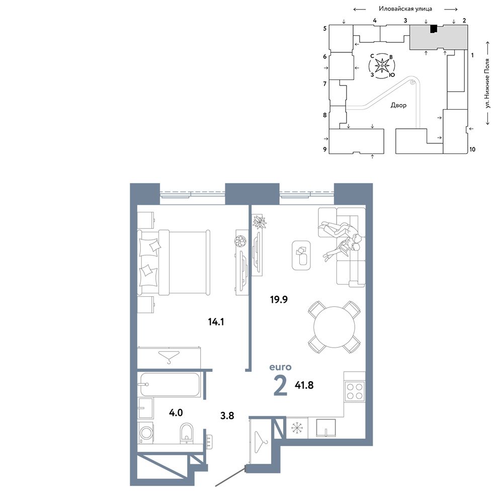 2-комнатная, 41,8 м² — 21 690 000 ₽
