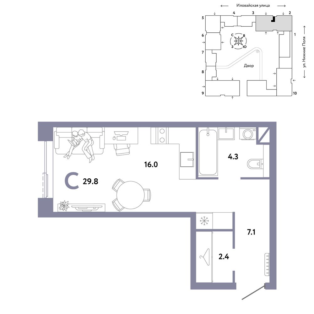 1-комнатная, 29,8 м² — 18 167 646 ₽