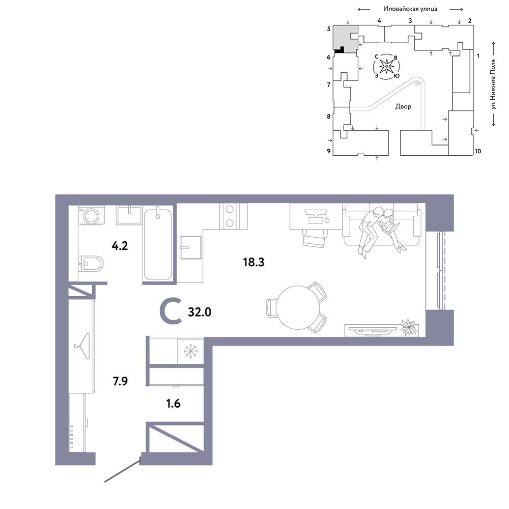 1-комнатная, 32 м² — 16 667 646 ₽