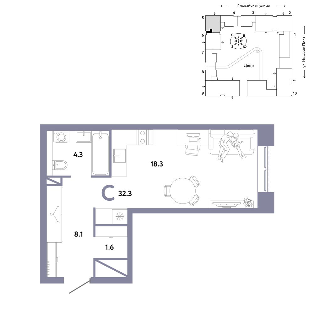 1-комнатная, 32,3 м² — 19 390 000 ₽