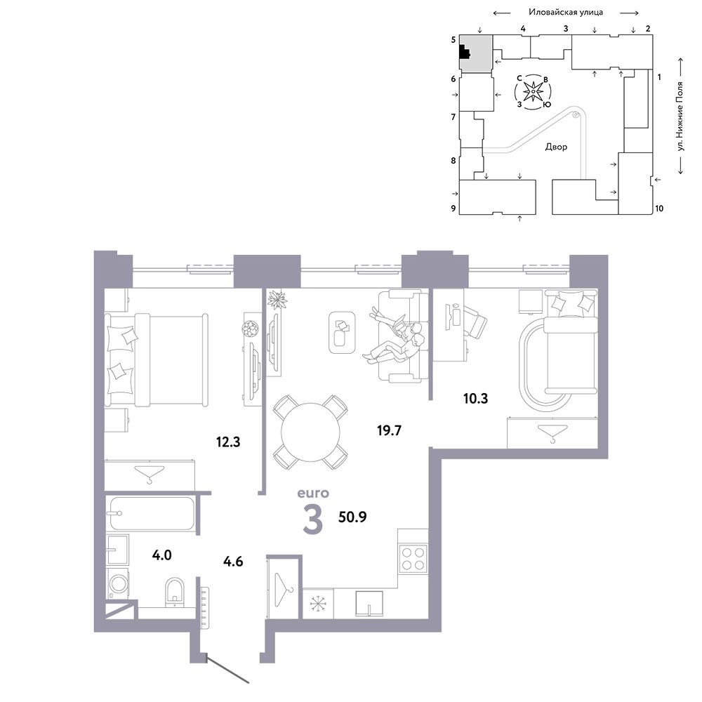 3-комнатная, 50,9 м² — 24 090 000 ₽