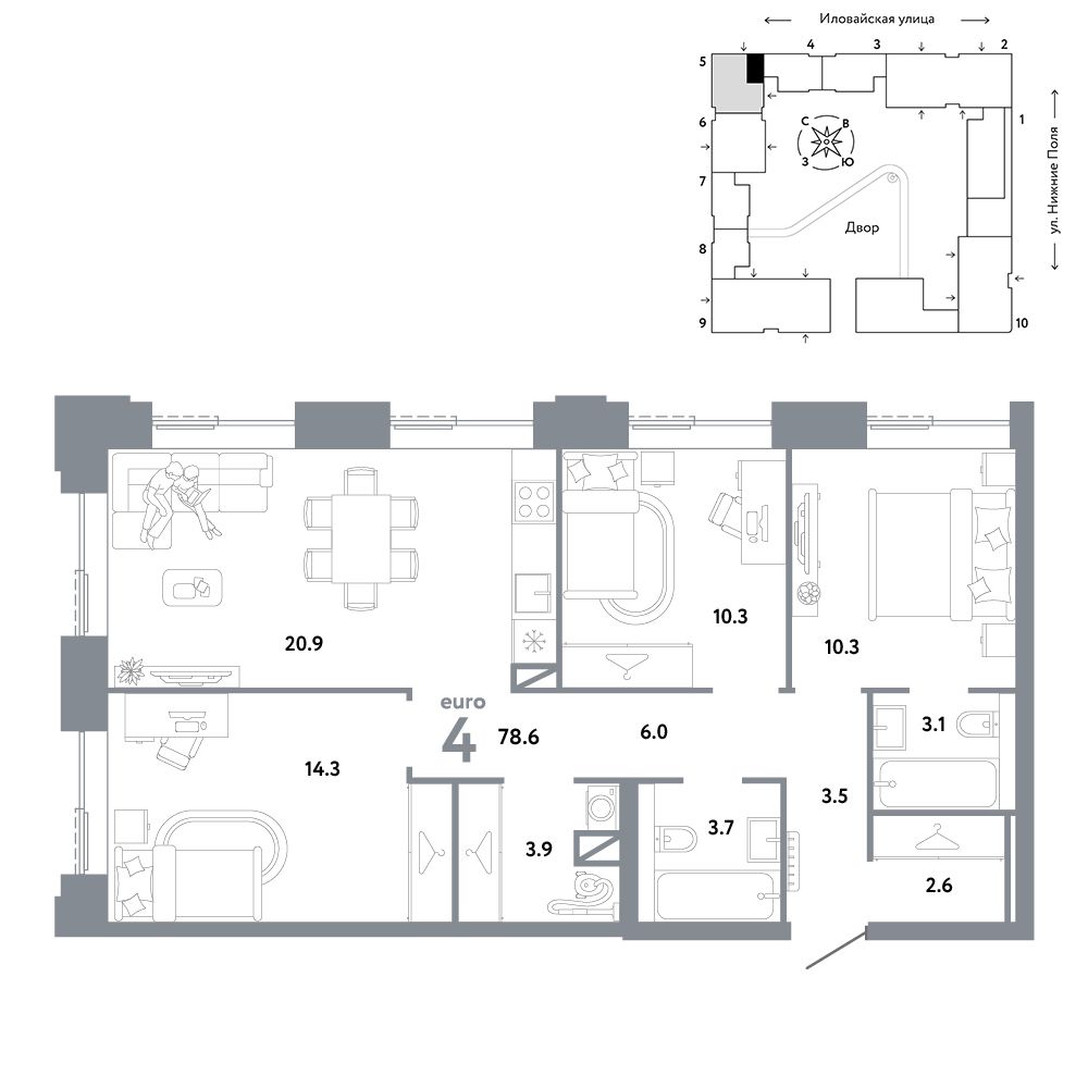 4-комнатная, 78,6 м² — 32 461 764 ₽