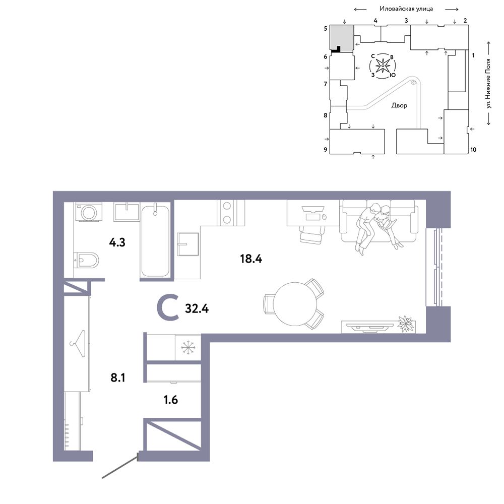 1-комнатная, 32,4 м² — 20 290 000 ₽