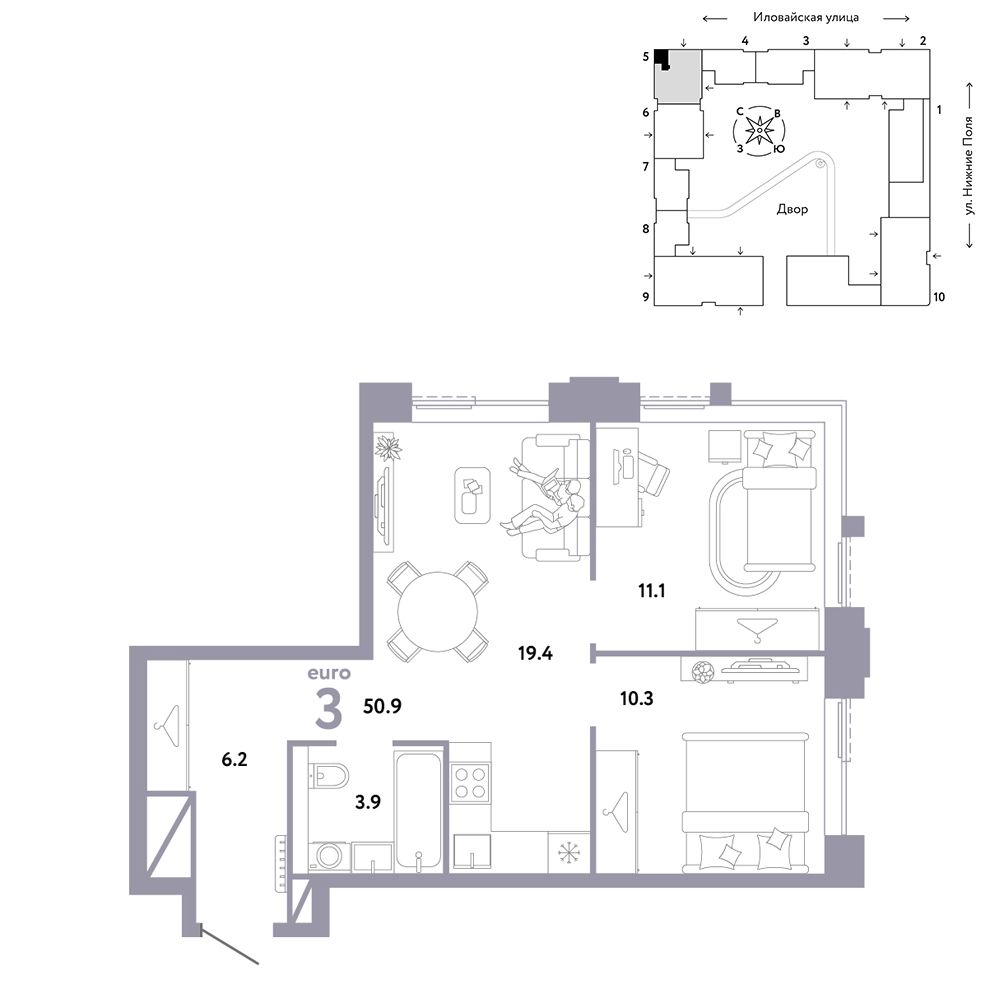 3-комнатная, 50,9 м² — 20 991 176 ₽