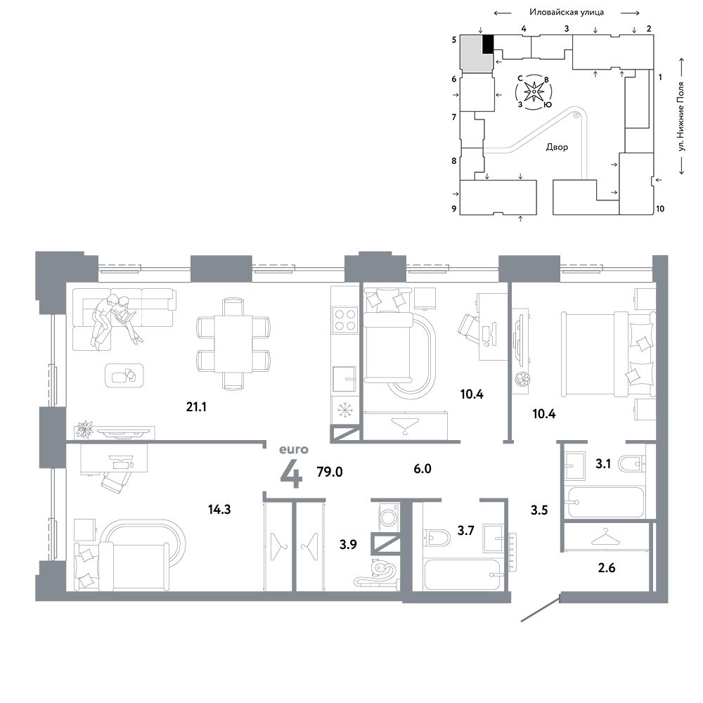 4-комнатная, 79 м² — 38 290 000 ₽
