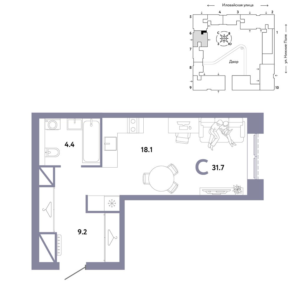 1-комнатная, 31,7 м² — 18 290 000 ₽