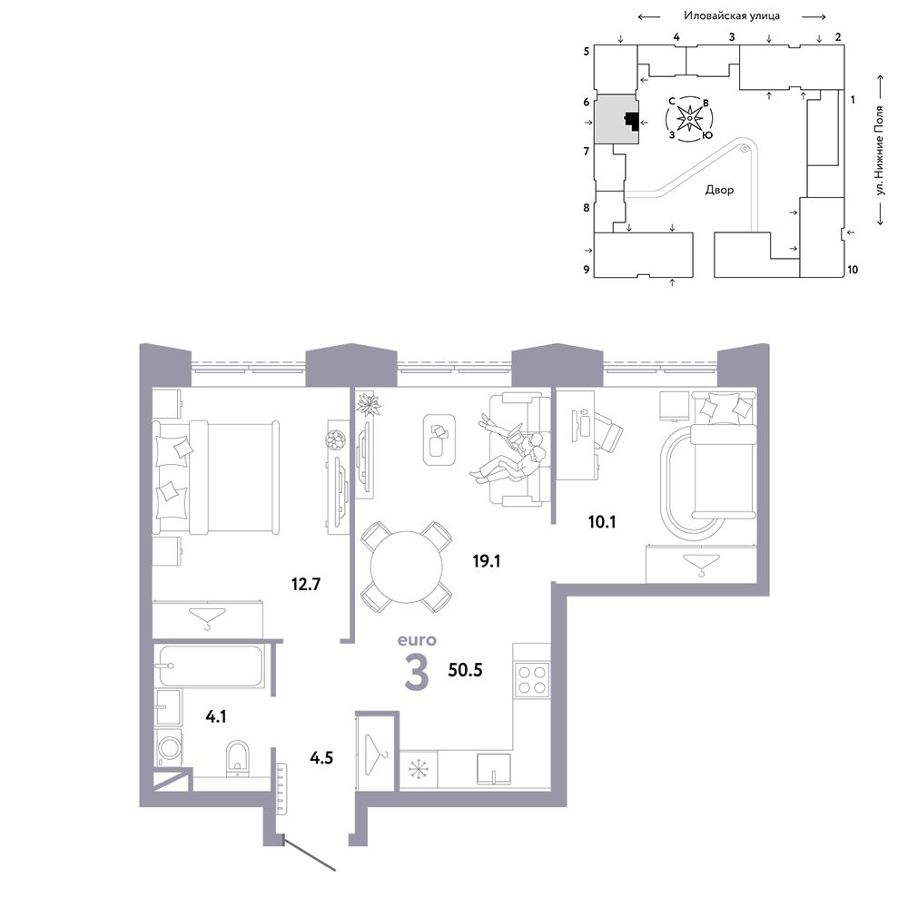 3-комнатная, 50,5 м² — 20 991 176 ₽