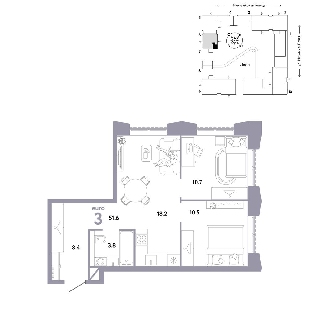 3-комнатная, 51,6 м² — 23 690 000 ₽