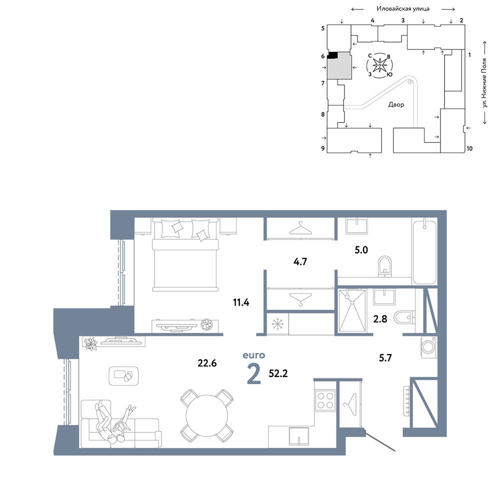 2-комнатная, 52,2 м² — 25 090 000 ₽