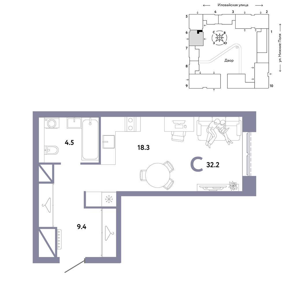1-комнатная, 32,2 м² — 20 490 000 ₽