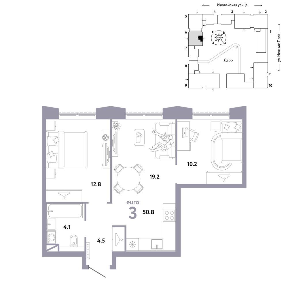 3-комнатная, 50,8 м² — 24 590 000 ₽