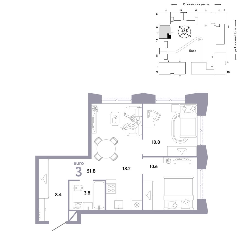 3-комнатная, 51,8 м² — 24 090 000 ₽
