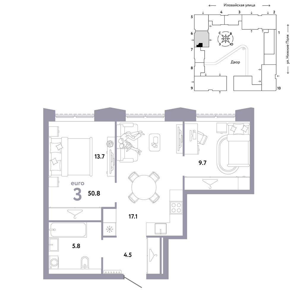 3-комнатная, 50,8 м² — 23 990 000 ₽