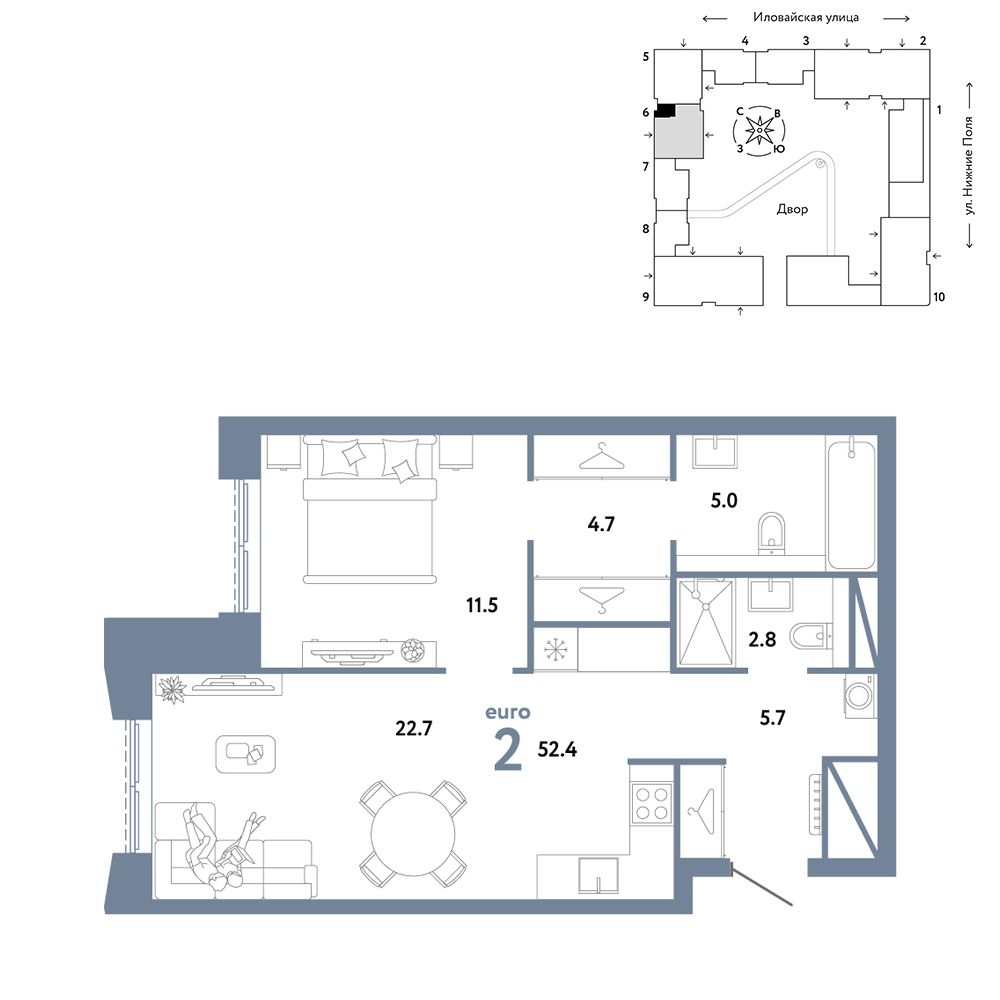 2-комнатная, 52,4 м² — 22 755 882 ₽