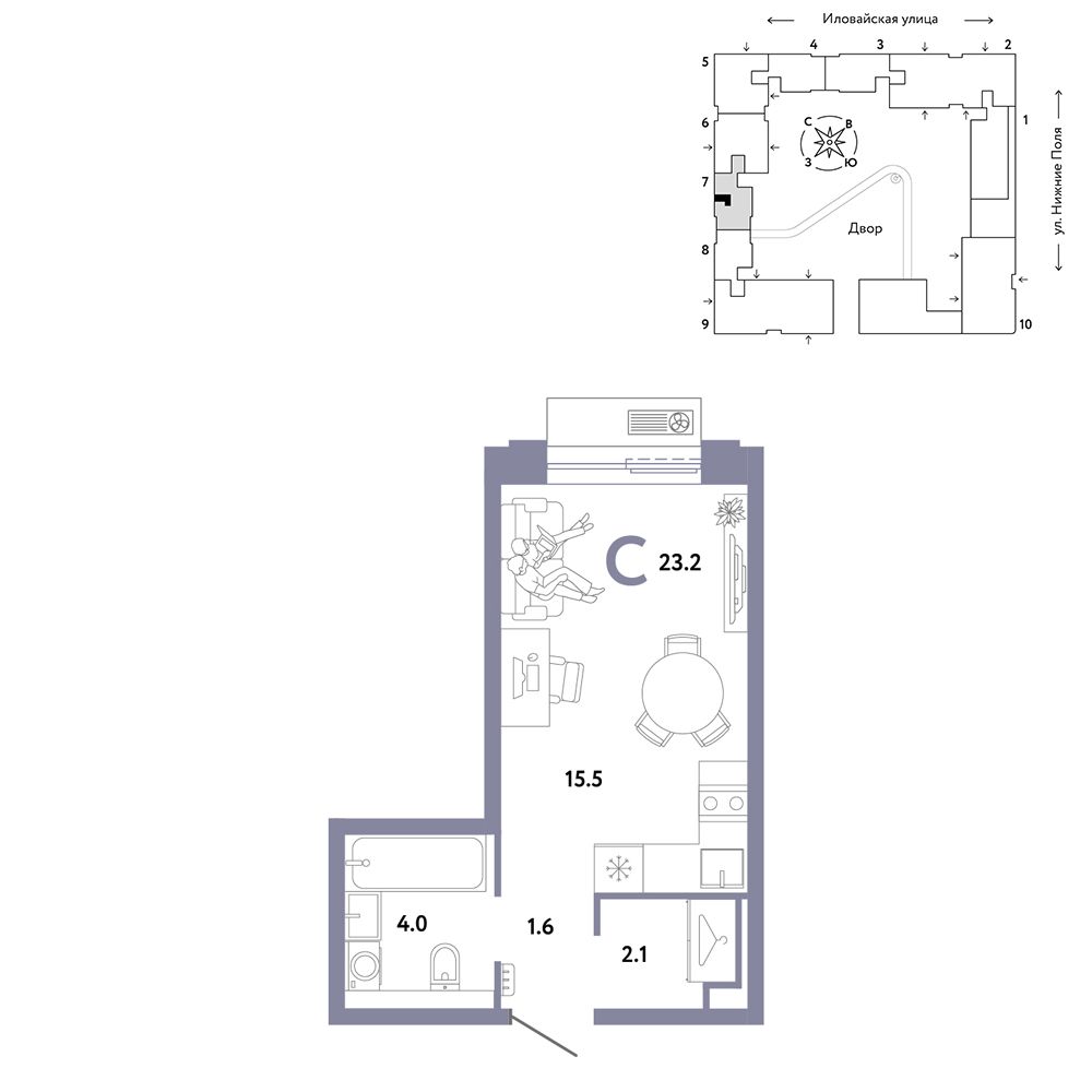 1-комнатная, 23,2 м² — 16 090 000 ₽