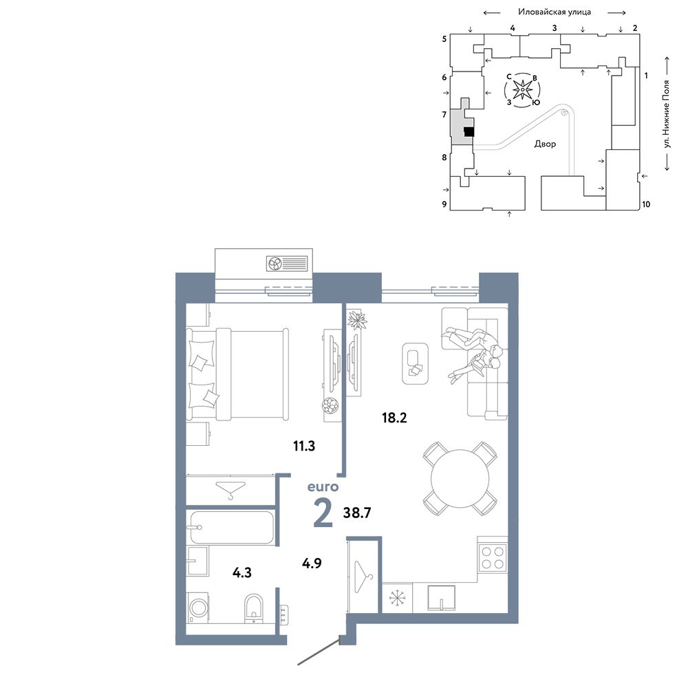 2-комнатная, 38,7 м² — 21 090 000 ₽