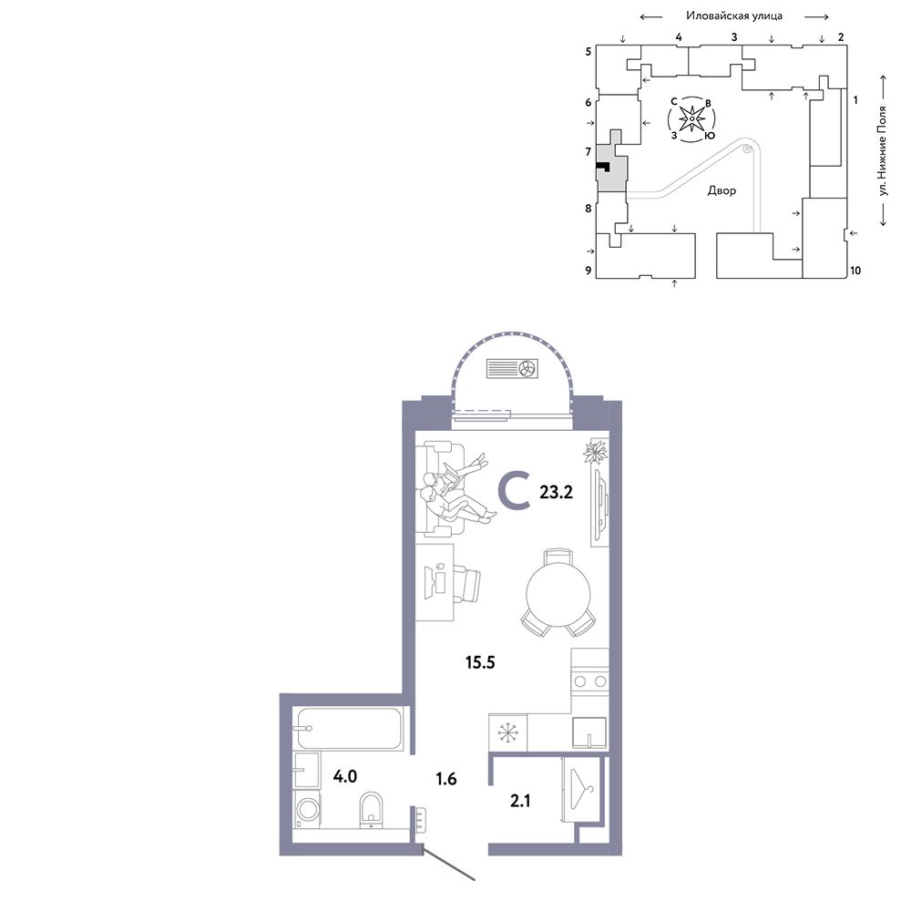 1-комнатная, 23,2 м² — 16 190 000 ₽