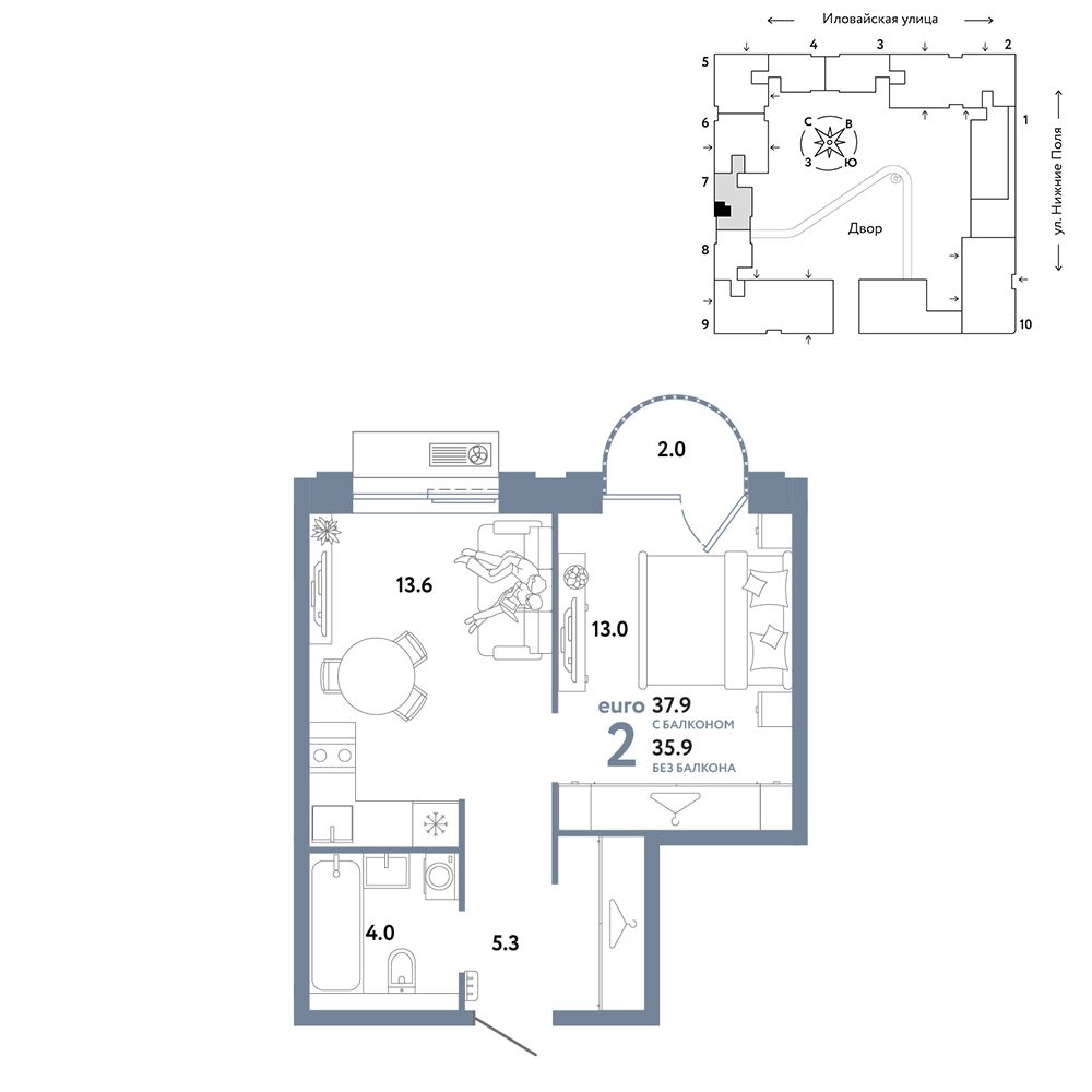 2-комнатная, 37,9 м² — 20 990 000 ₽