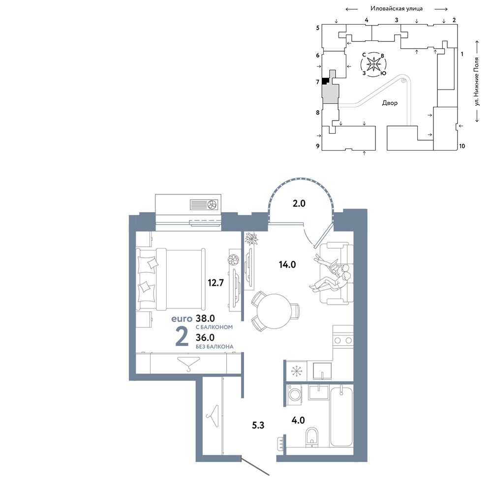 2-комнатная, 38 м² — 21 090 000 ₽