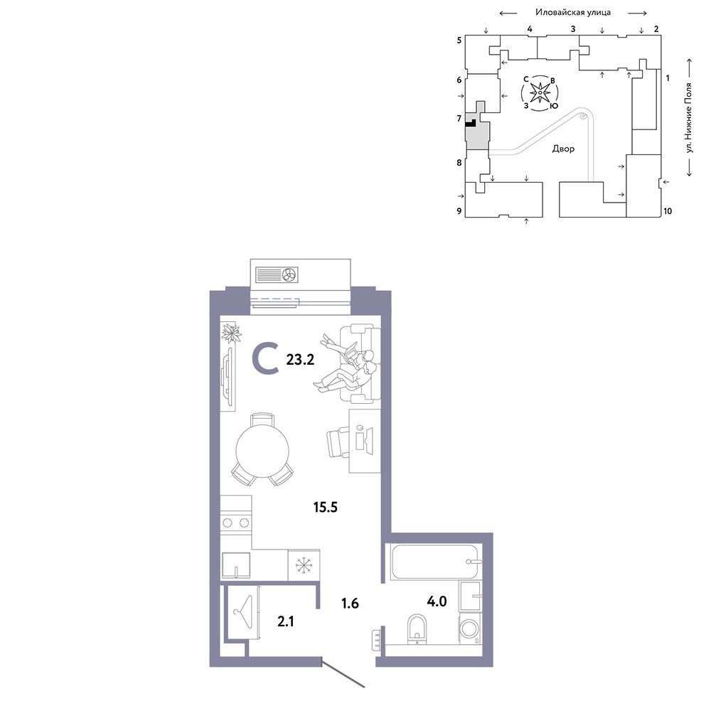 1-комнатная, 23,2 м² — 14 108 823 ₽