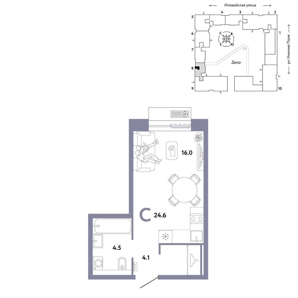 1-комнатная, 24,6 м² — 16 390 000 ₽