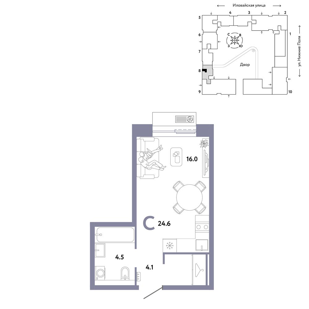 1-комнатная, 24,6 м² — 16 590 000 ₽