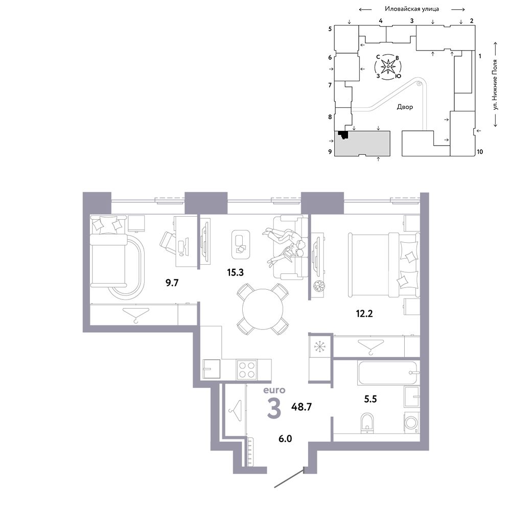 3-комнатная, 48,7 м² — 22 590 000 ₽