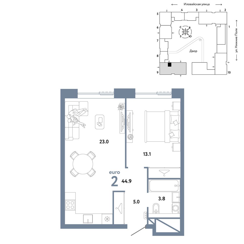 2-комнатная, 44,9 м² — 22 290 000 ₽