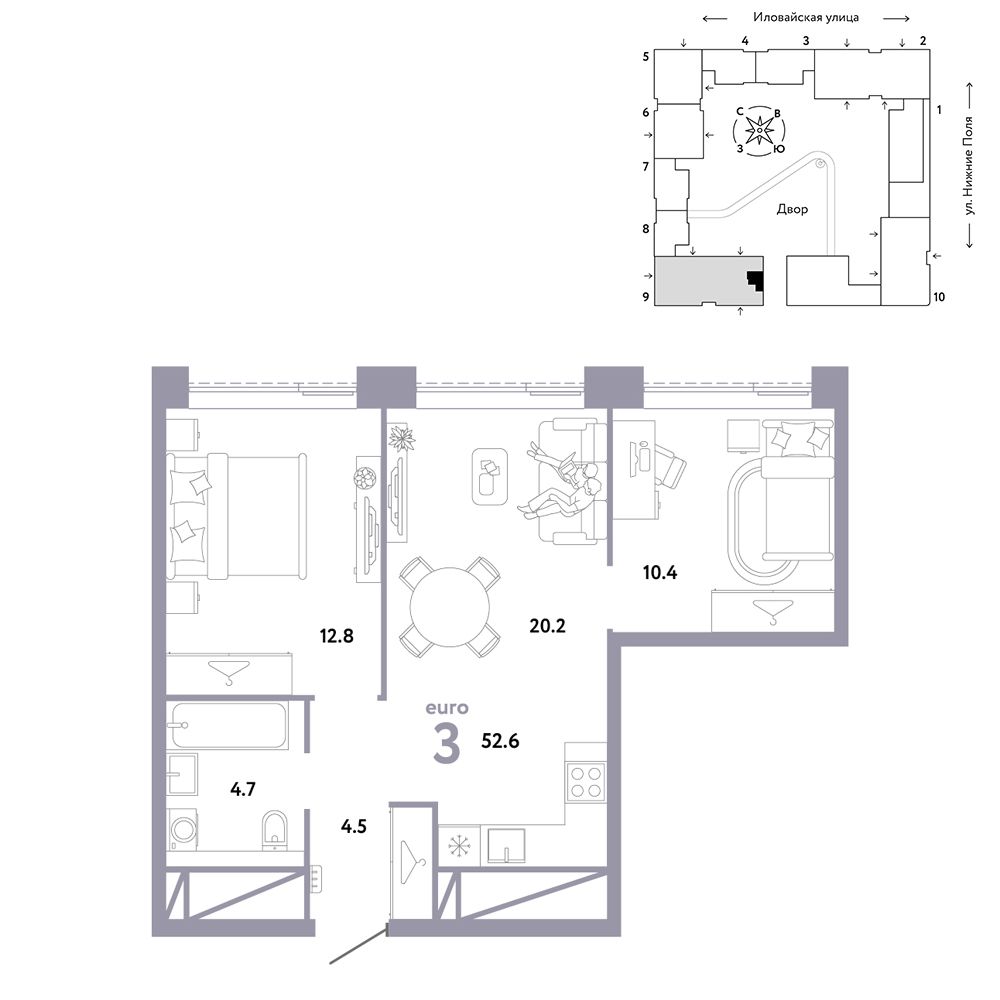 3-комнатная, 52,6 м² — 24 690 000 ₽