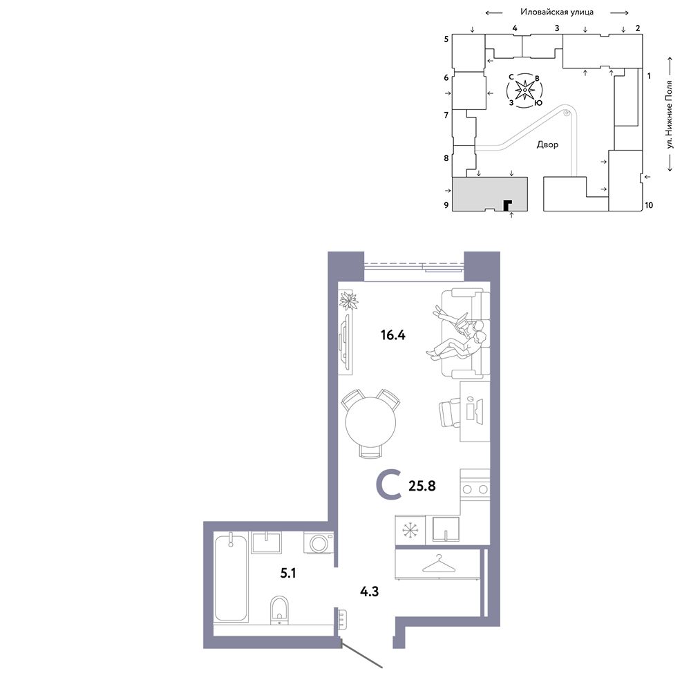 1-комнатная, 25,8 м² — 17 390 000 ₽