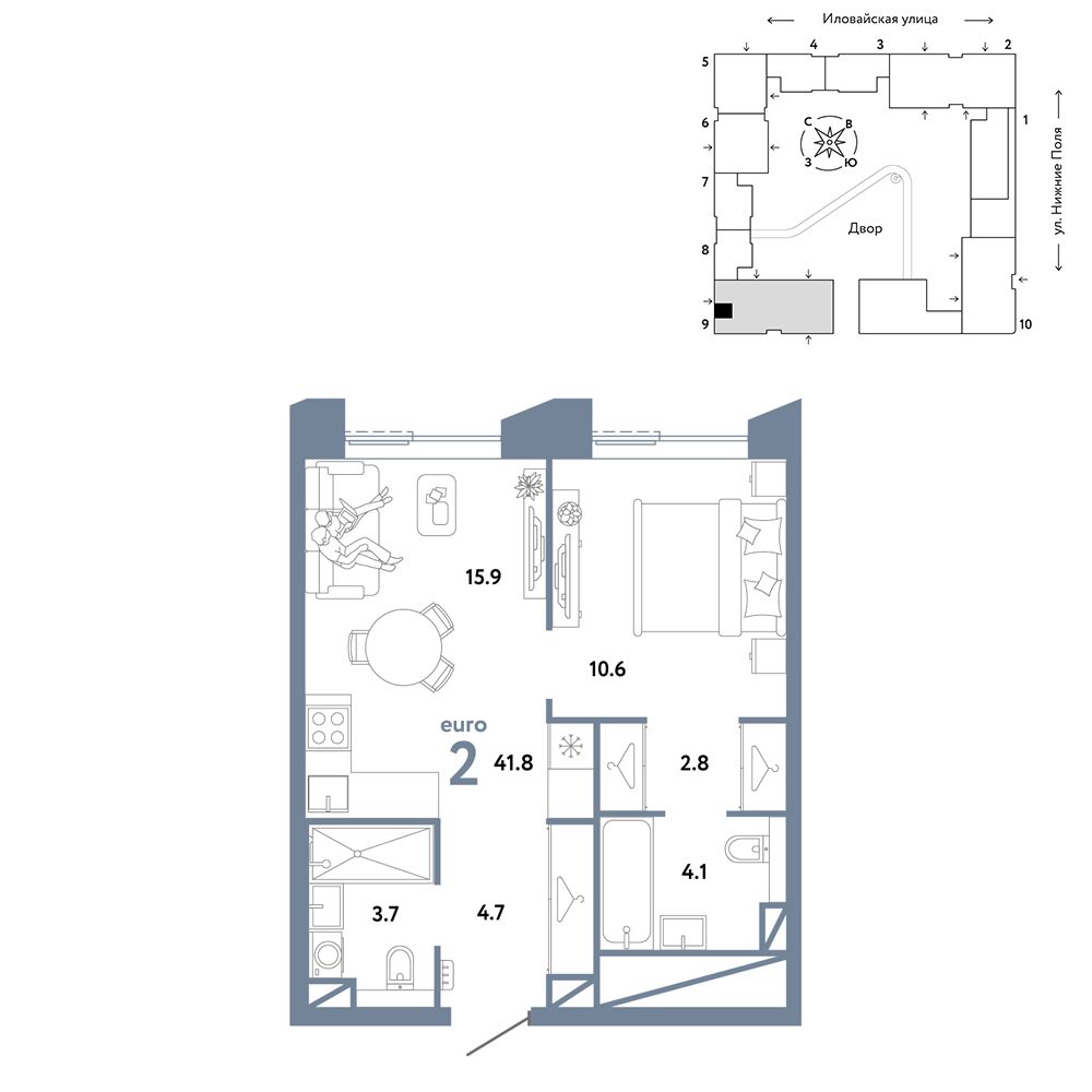 2-комнатная, 41,8 м² — 21 890 000 ₽