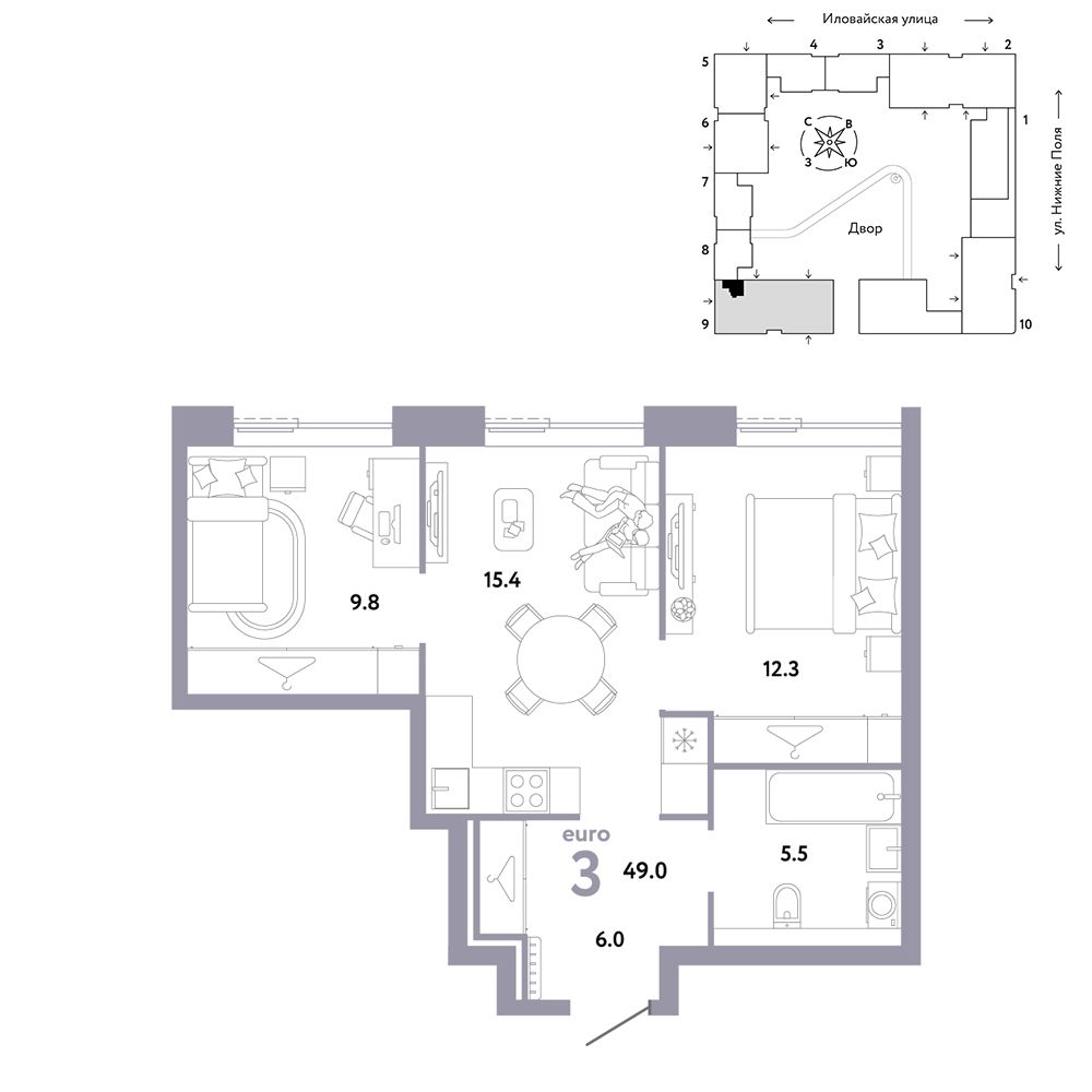 3-комнатная, 49 м² — 23 590 000 ₽