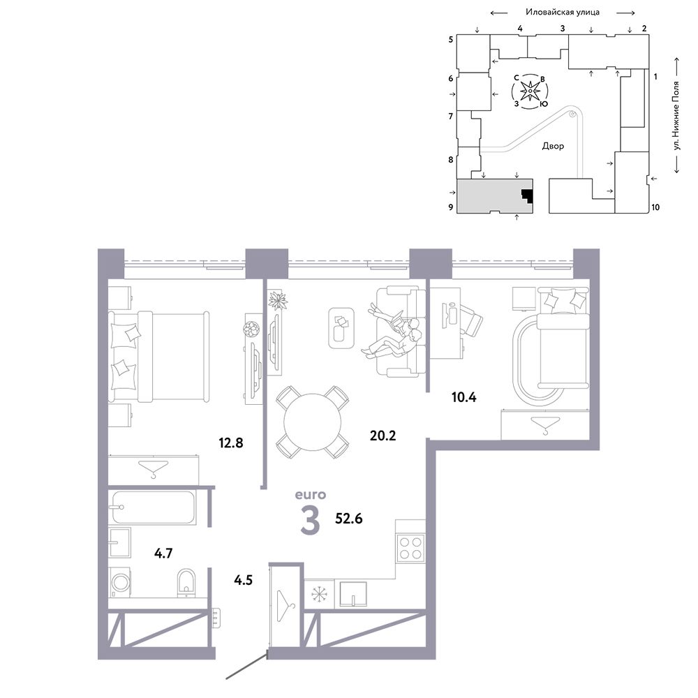 3-комнатная, 52,6 м² — 25 290 000 ₽