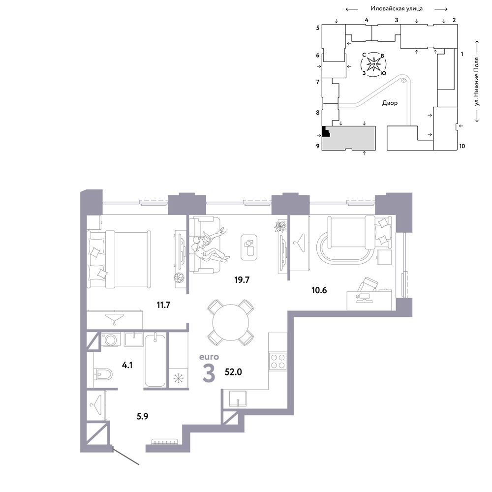 3-комнатная, 52 м² — 25 490 000 ₽