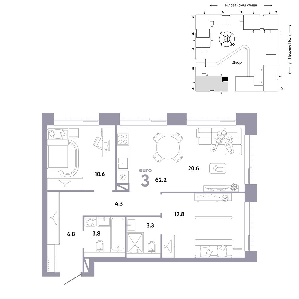 3-комнатная, 62,2 м² — 25 402 941 ₽