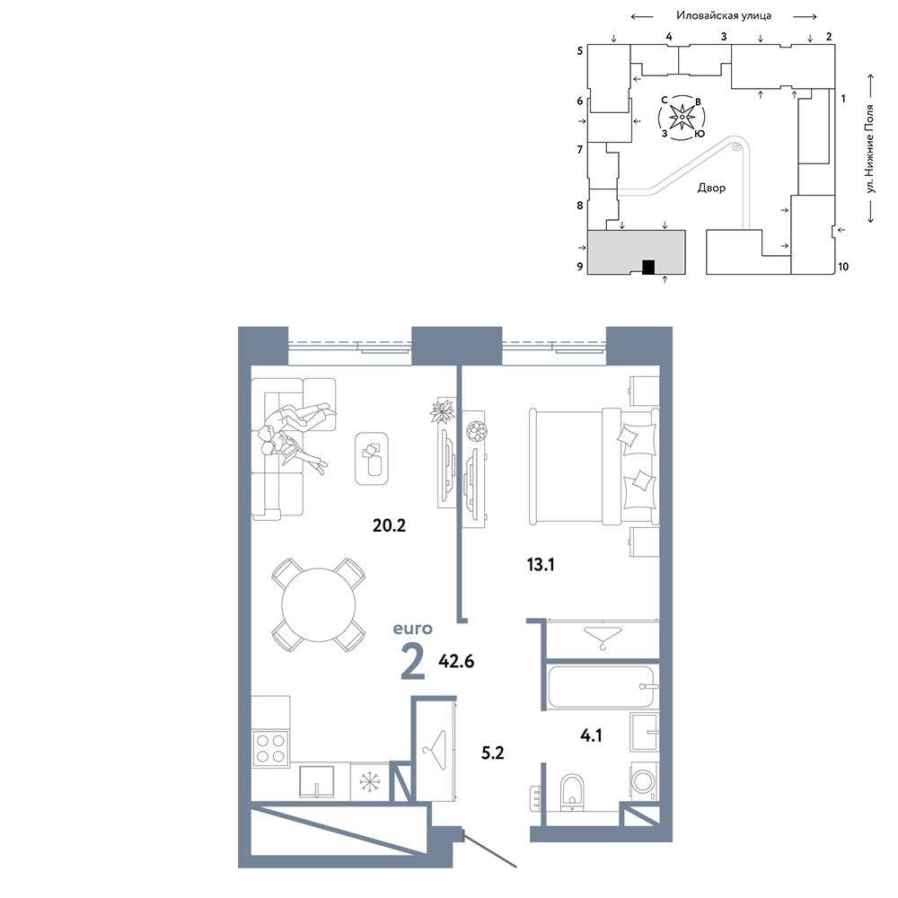 2-комнатная, 42,6 м² — 19 491 176 ₽
