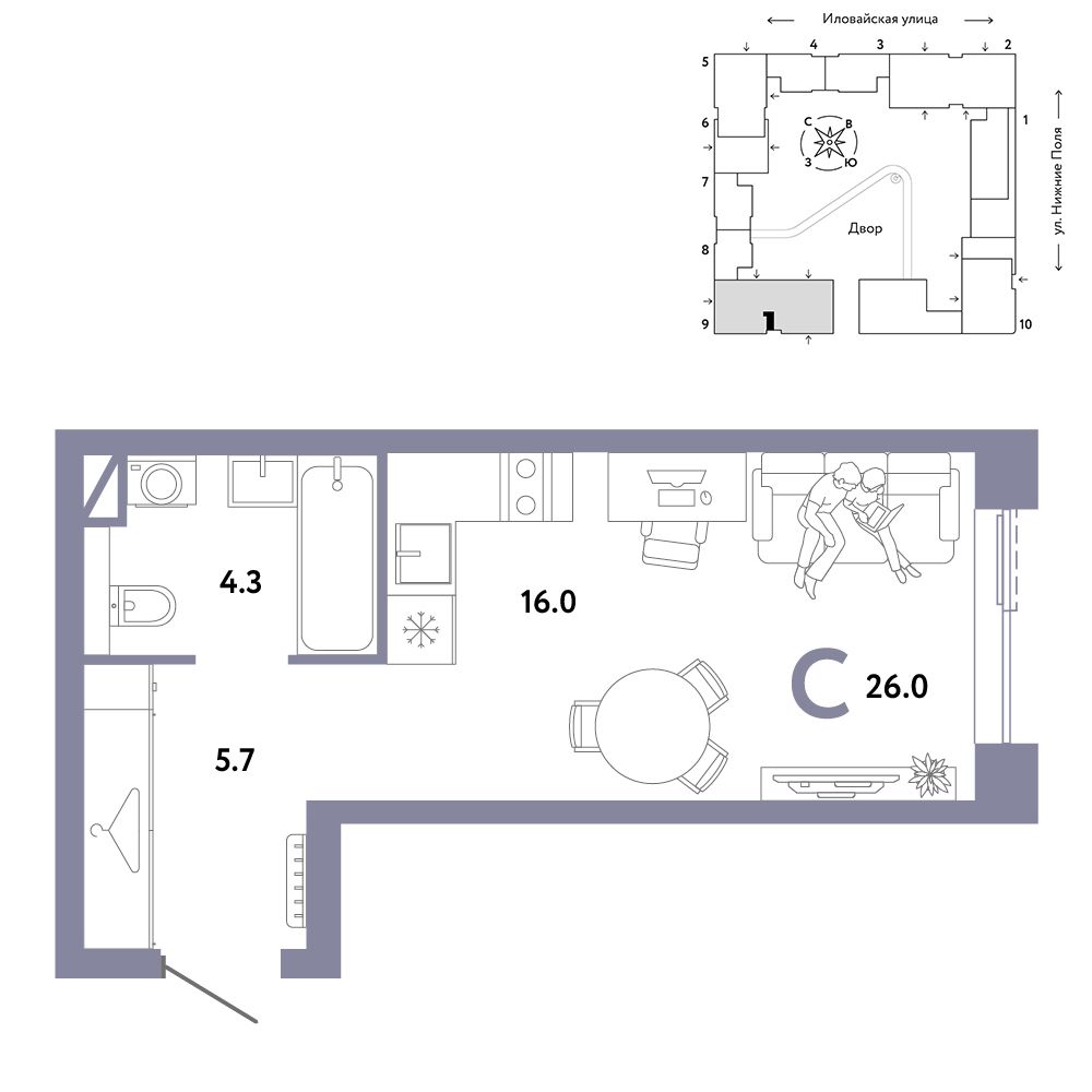 1-комнатная, 26 м² — 18 190 000 ₽