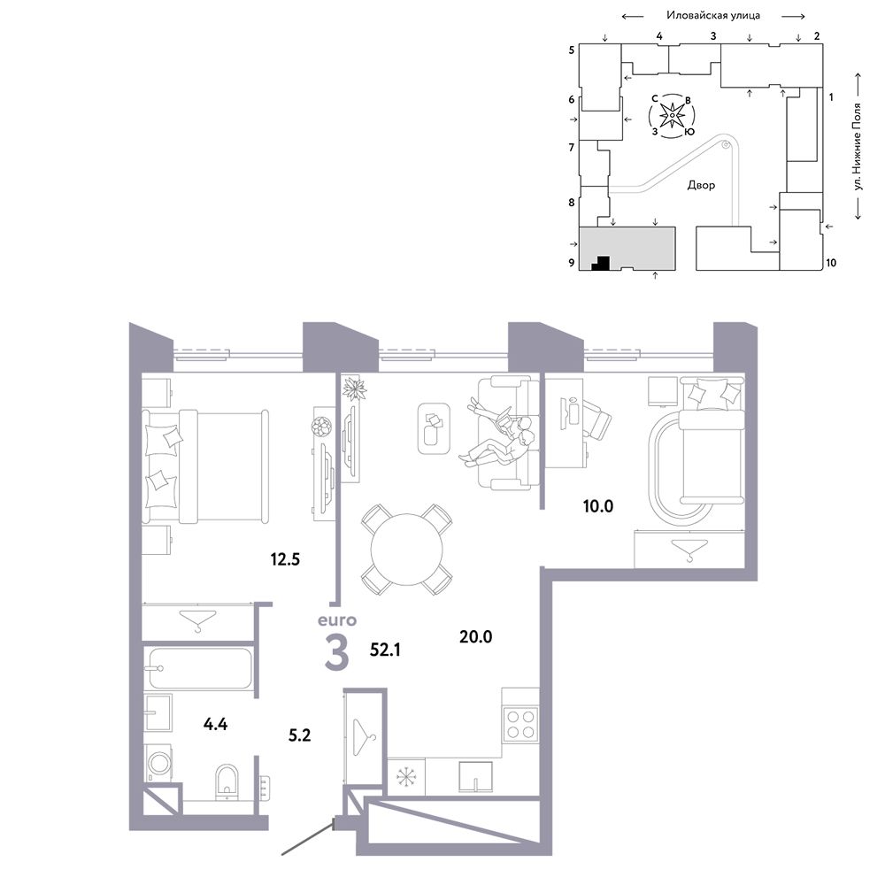 3-комнатная, 52,1 м² — 25 890 000 ₽