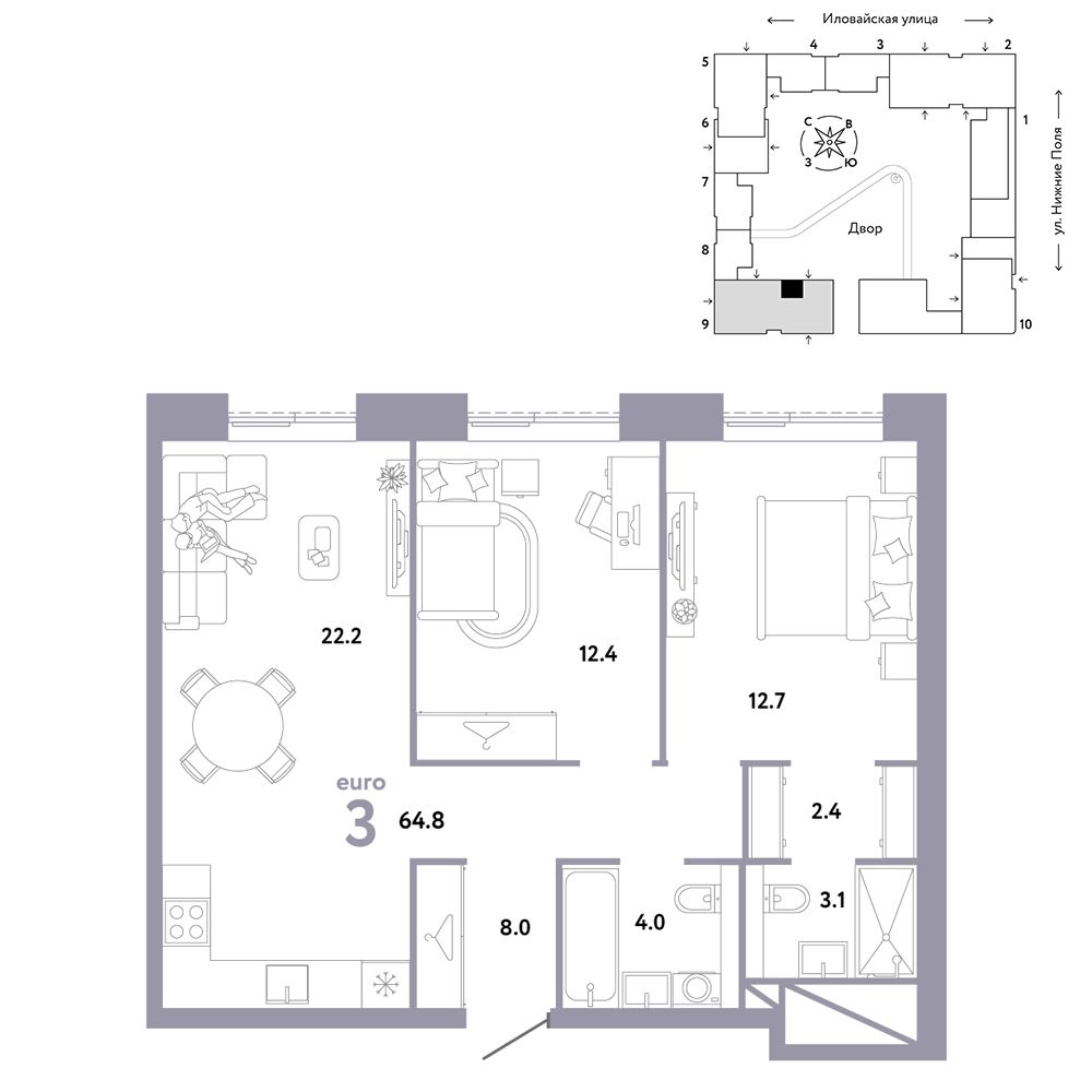 3-комнатная, 64,8 м² — 29 090 000 ₽