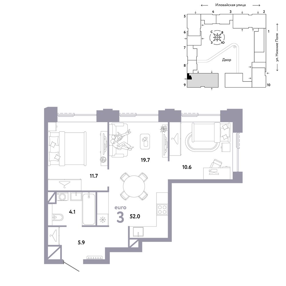 3-комнатная, 52 м² — 25 890 000 ₽