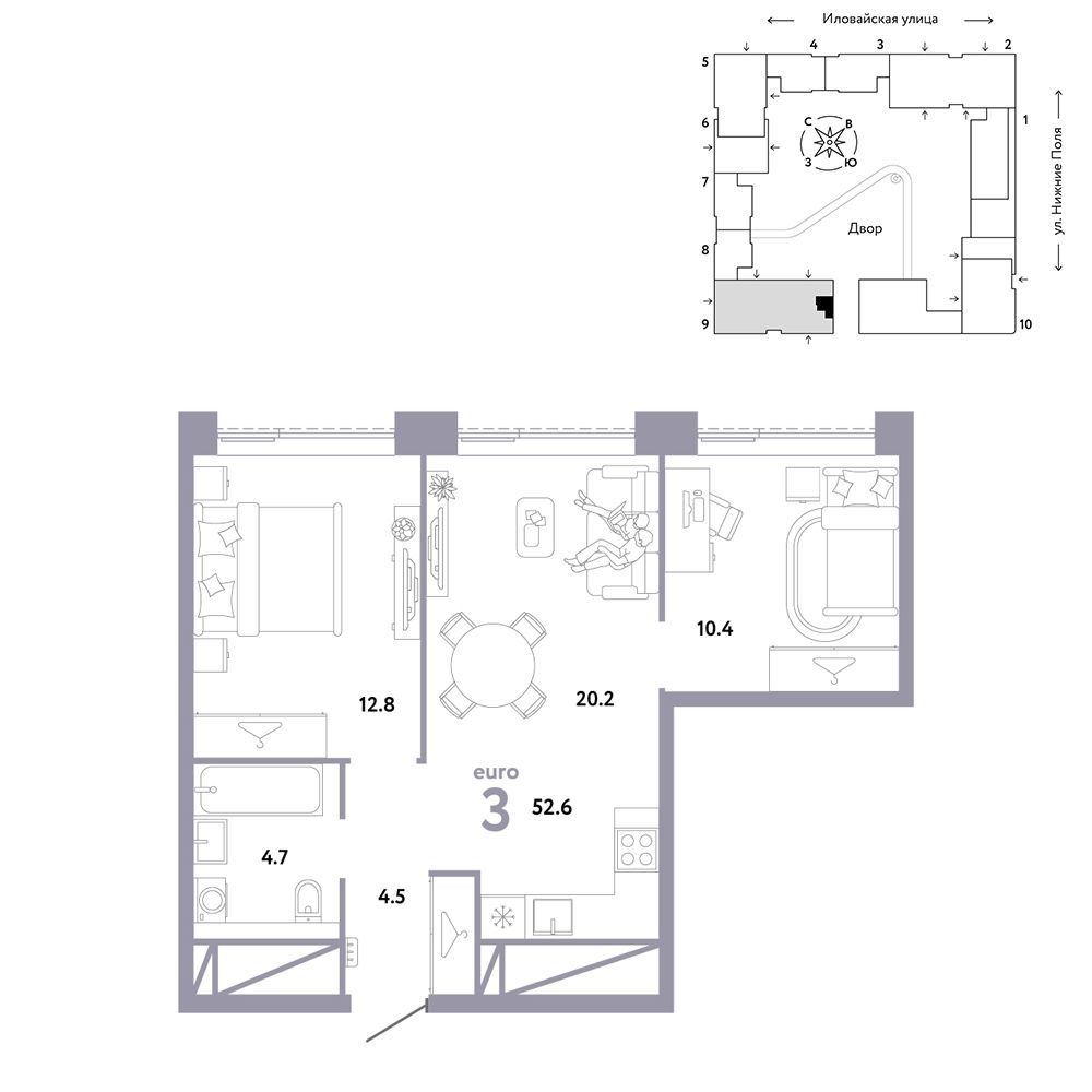 3-комнатная, 52,6 м² — 22 844 118 ₽