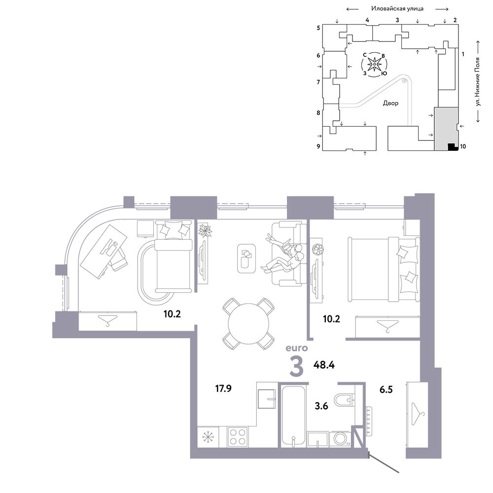 3-комнатная, 48,4 м² — 23 790 000 ₽