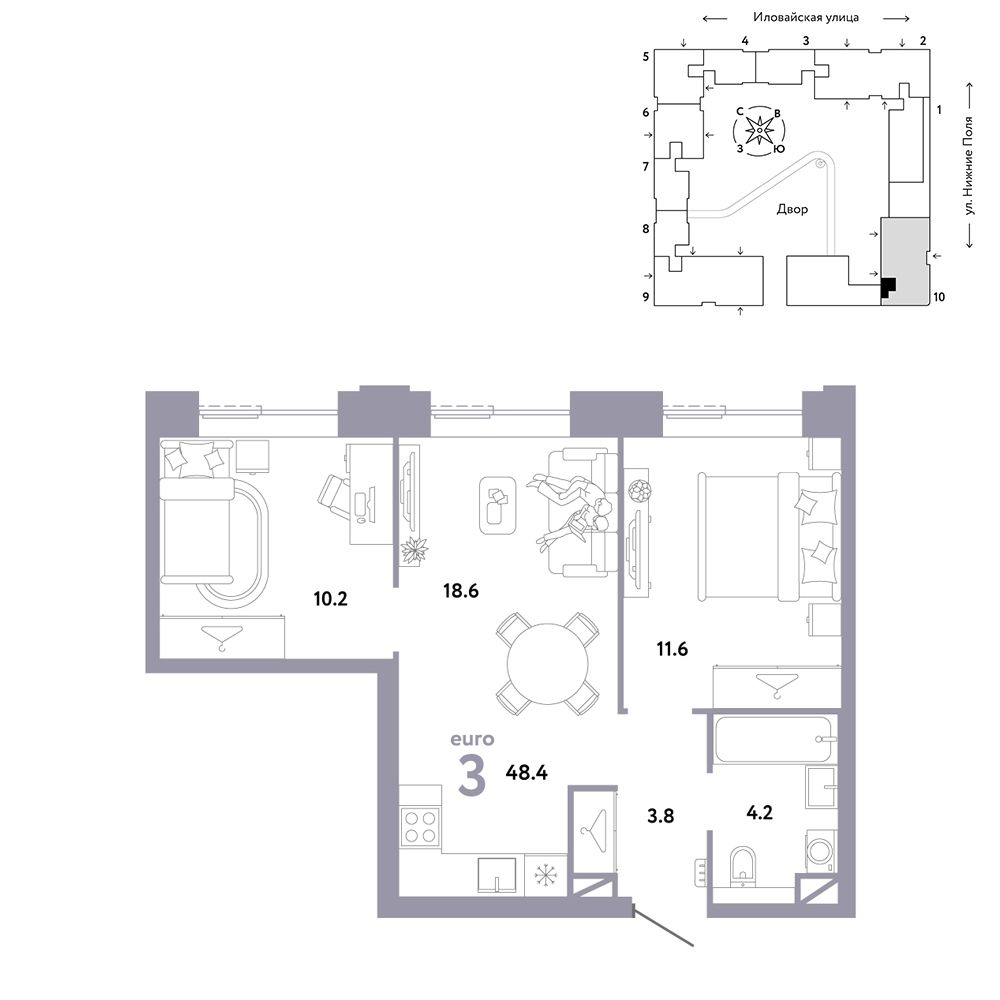 3-комнатная, 48,4 м² — 23 890 000 ₽
