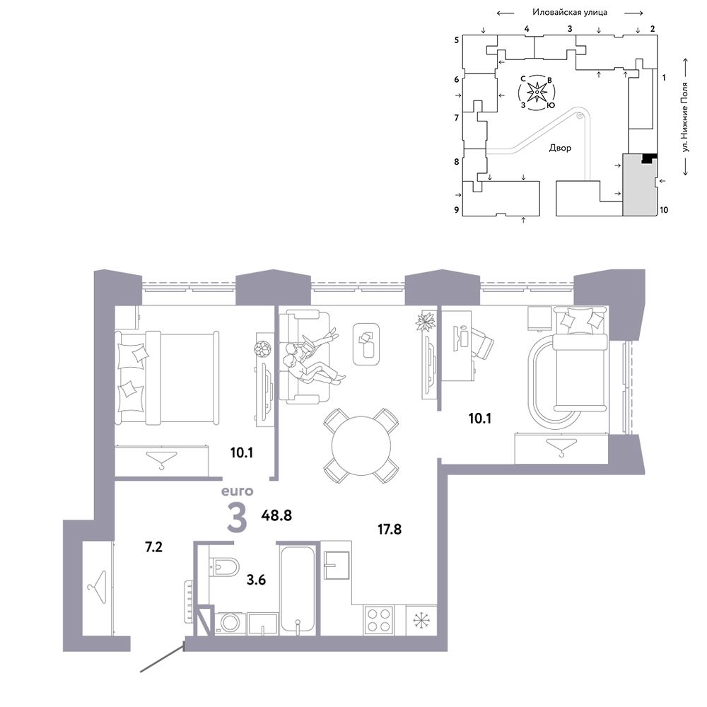 3-комнатная, 48,8 м² — 23 590 000 ₽