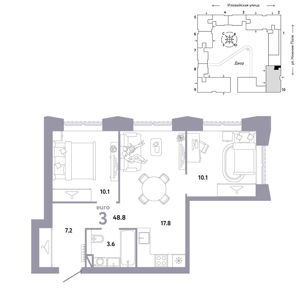 3-комнатная, 48,8 м² — 20 902 941 ₽