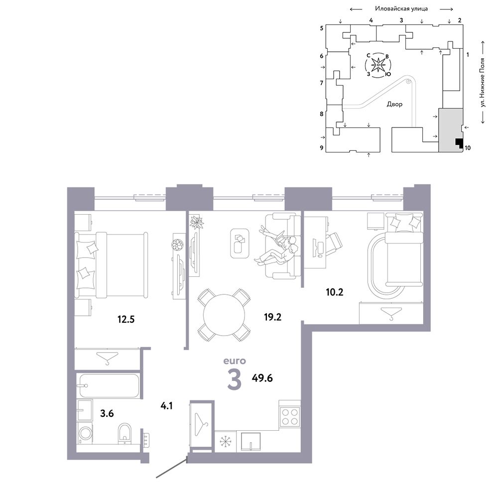 3-комнатная, 49,6 м² — 21 608 823 ₽