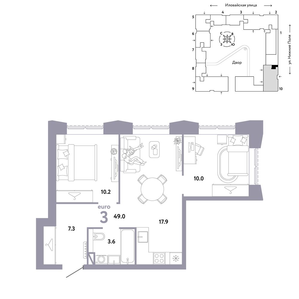 3-комнатная, 49 м² — 24 290 000 ₽