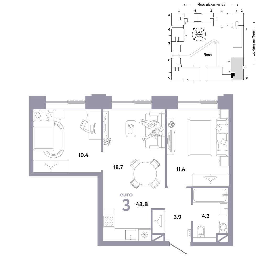 3-комнатная, 48,8 м² — 22 050 000 ₽